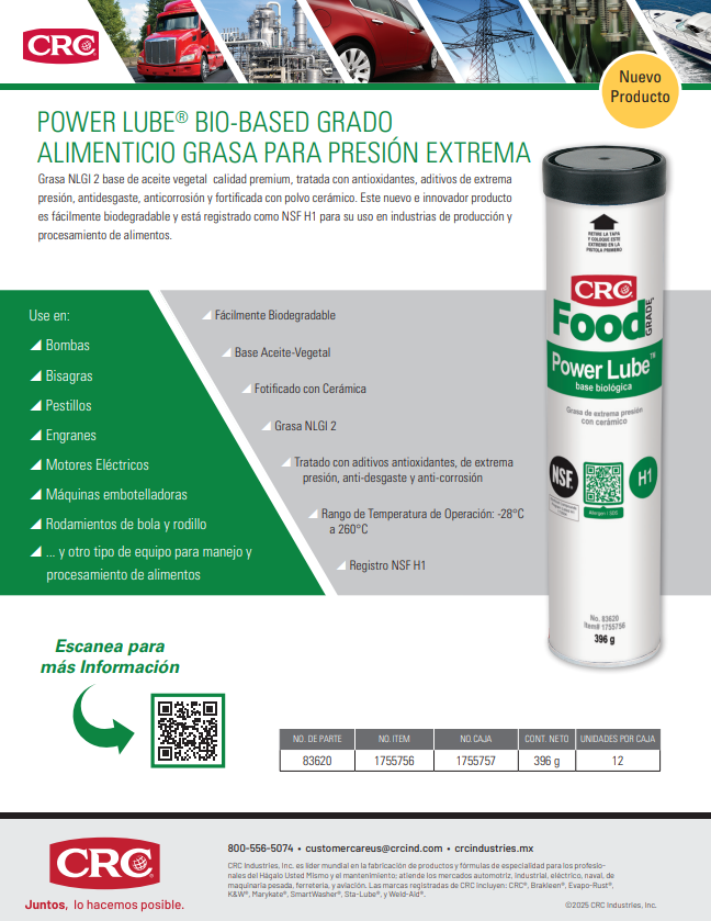2025 POWER LUBE® BIO-BASED GRADO ALIMENTICIO GRASA PARA PRESIÓN EXTREMA
