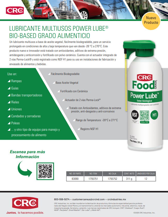 2025 LUBRICANTE MULTIUSOS POWER LUBE® BIO-BASED GRADO ALIMENTICIO